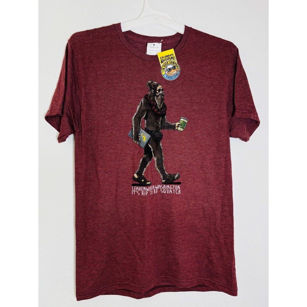 The Duck Company Hipster Sasquatch Leavenworth Washington T-Shirt Maroon Small
